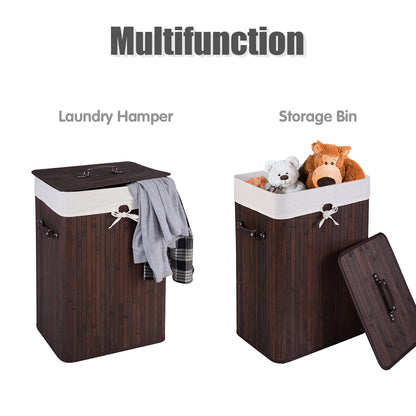 Tall Portable Laundry Basket, Deep Brown & White