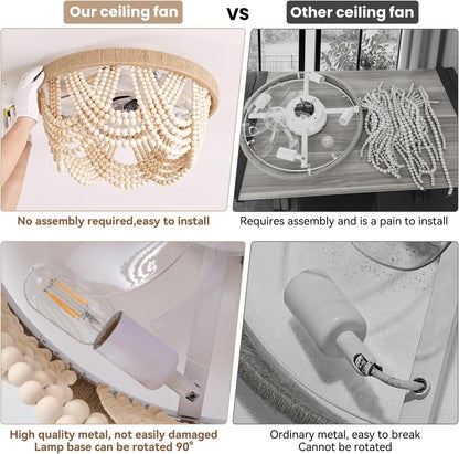 20" Boho Ceiling Fan with Light, Coastal Fandelier Ceiling Fans with