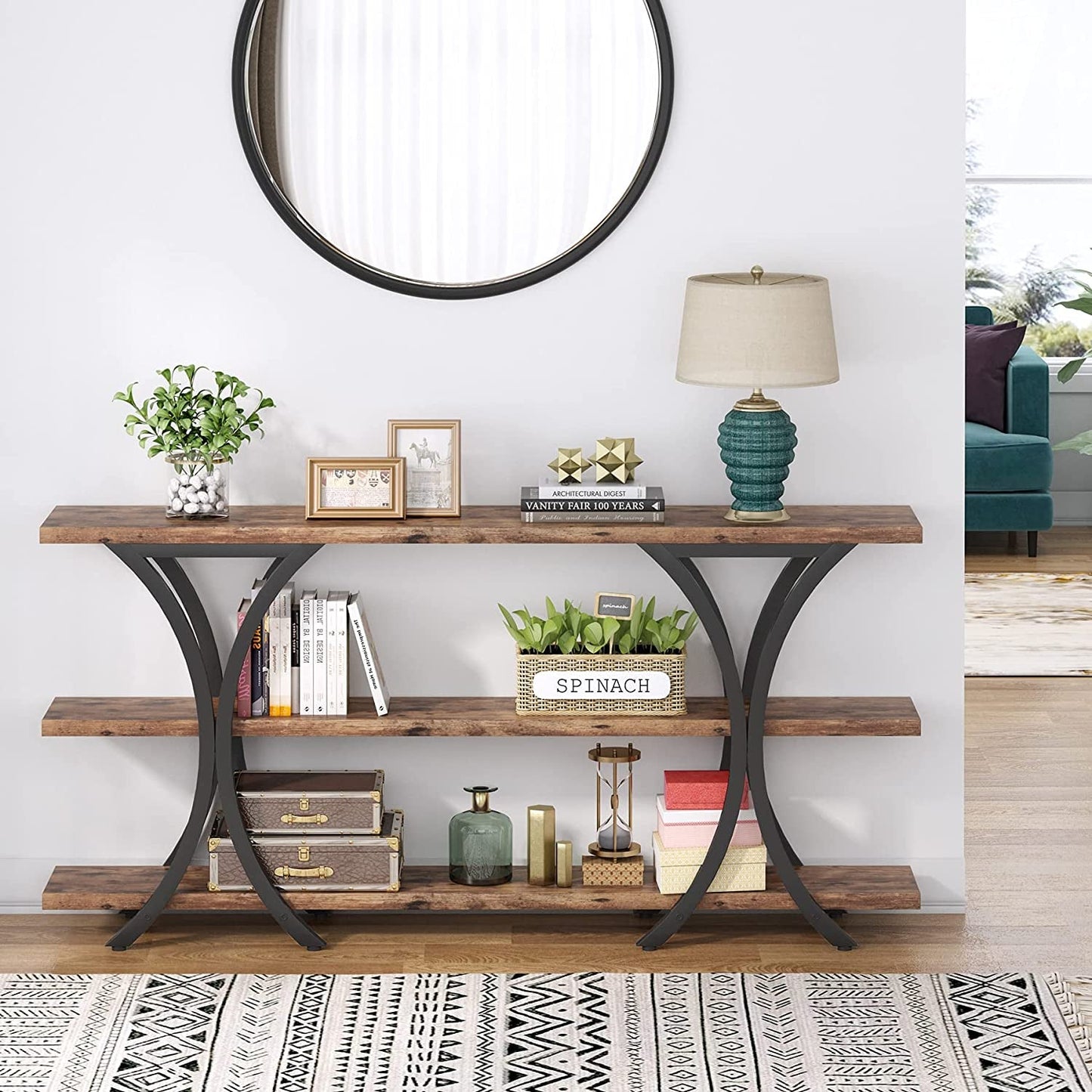 Narrow Console Table with 3 Shelves (Brown)