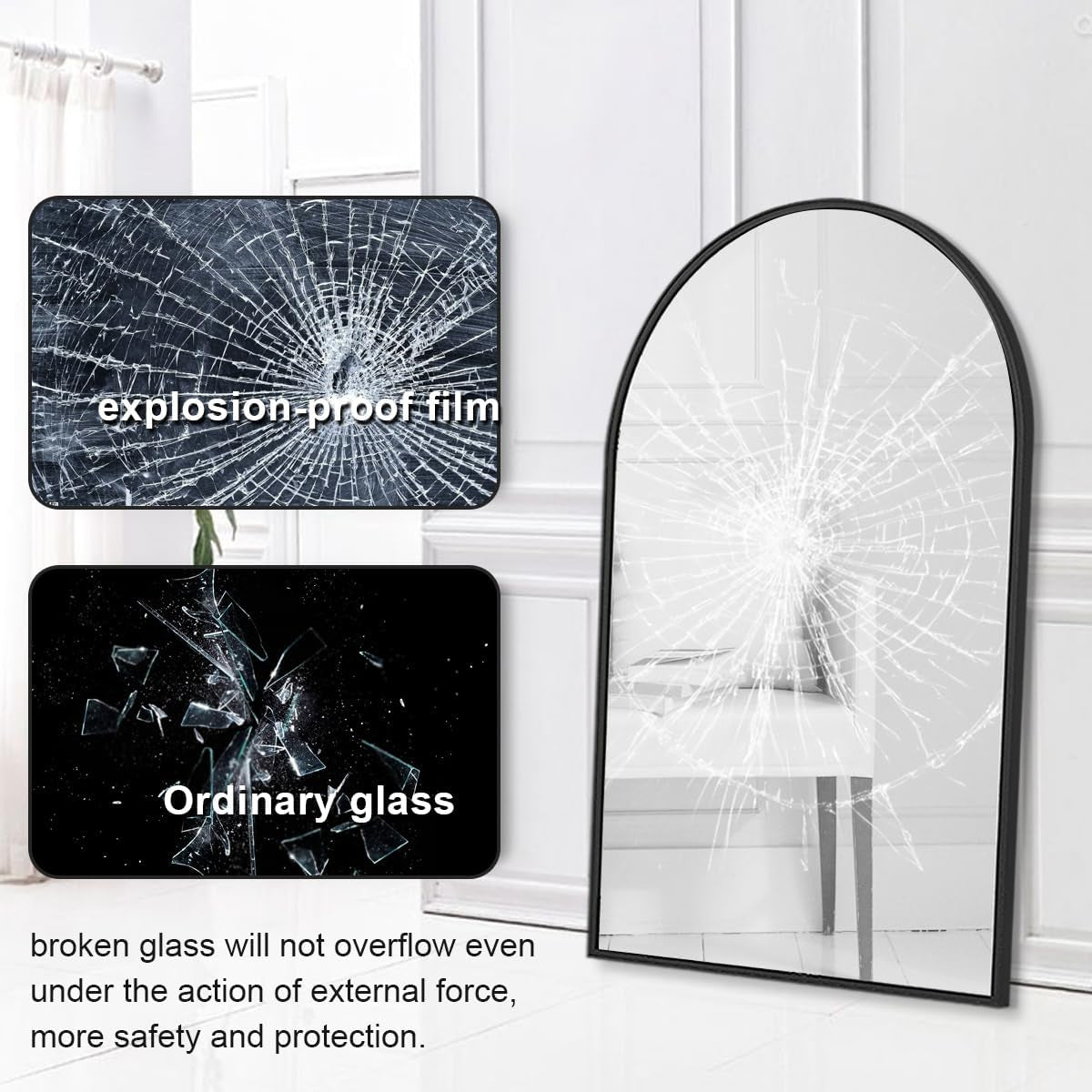 Contemporary Black Arched Wall Mirror, 42X24, Ideal for Bathroom