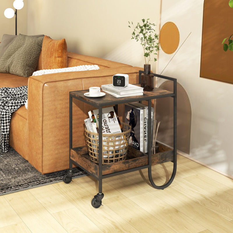 Rolling Buffet Serving Cart with Removable Metal Wire Wine Rack