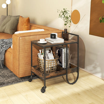 Rolling Buffet Serving Cart with Removable Metal Wire Wine Rack