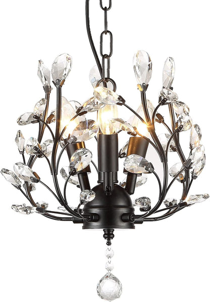 Seol-Light Vintage Crystal Branch Close to Ceiling Light Fixture Black Chandelier Flush Mount with 4 Light 160W 24.5" Dia;