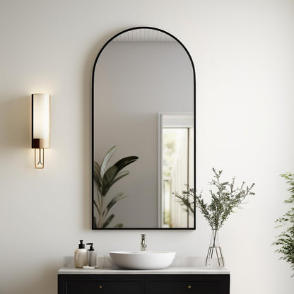 Contemporary Black Arched Wall Mirror, 42X24, Ideal for Bathroom