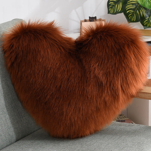 Throw Pillows Heart Shape Plush Shaggy Decorative Pillow
