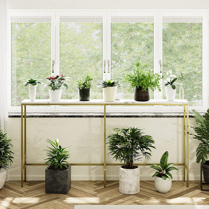 Modern Console Table with Power Outlet and Gold Frame