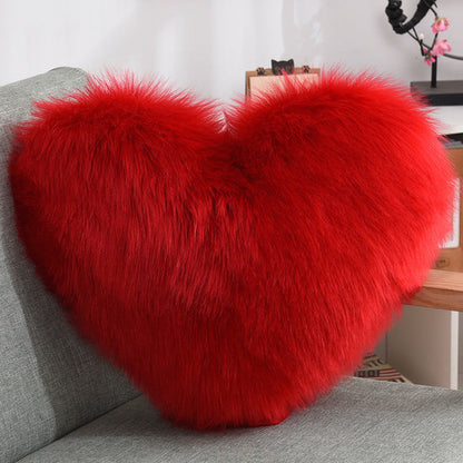 Throw Pillows Heart Shape Plush Shaggy Decorative Pillow