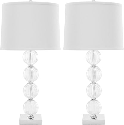 SAFAVIEH Lighting Collection Amanda Modern Crystal Stacked Globe 30-Inch Bedroom Living Room Home Office Desk Nightstand Table Lamp Set of 2 (LED Bulbs Included)