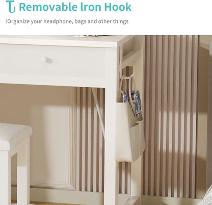 Small Makeup Vanity Desk with Fabric Drawers, 32 Inch White Vanity