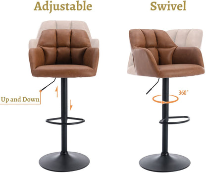 Modern Swivel Bar Stools Leather with Back and Arms