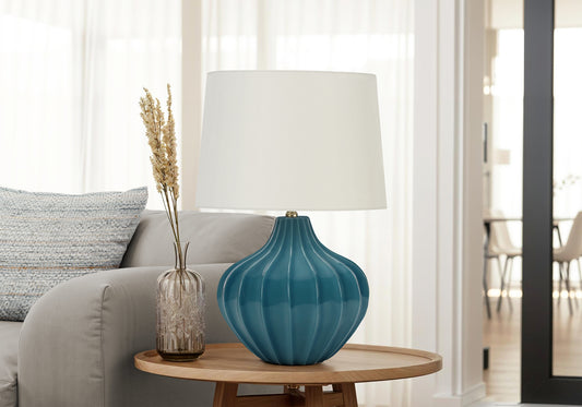 Lighting, 24'h, Table Lamp, Blue Ceramic, Ivory / Cream Shade, Transitional