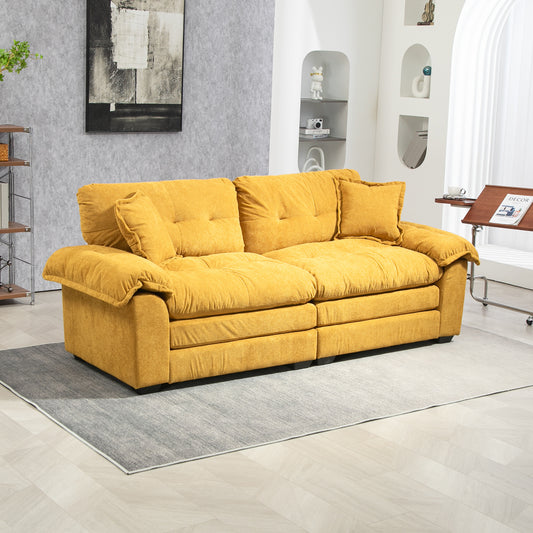 84' Chenille Sofa Small Sofa Loveseat Deep Seat Sofa Couch with 2 Throw Pillows & Memory Foam for Living Room Apartment Office Lounge-Yellow