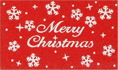 17" X 29" Red And White Coir Merry Christmas Outdoor Door Mat