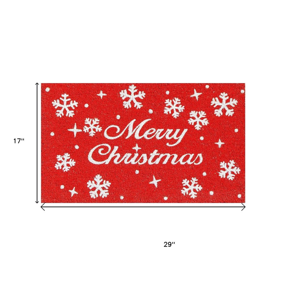 17" X 29" Red And White Coir Merry Christmas Outdoor Door Mat
