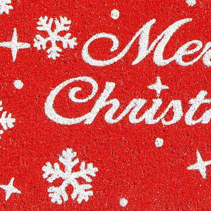 17" X 29" Red And White Coir Merry Christmas Outdoor Door Mat