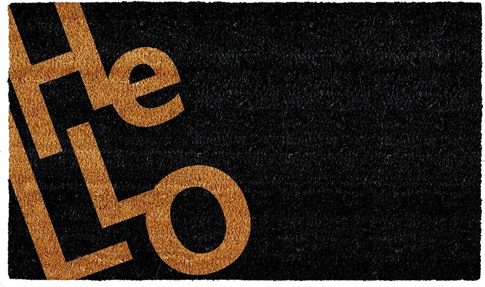 17" X 29" Black And Natural Hello Outdoor Coir Door Mat