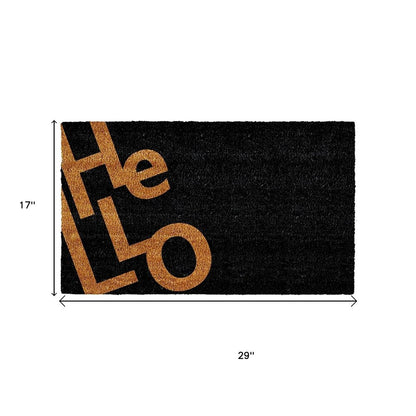 17" X 29" Black And Natural Hello Outdoor Coir Door Mat
