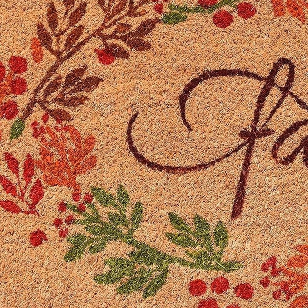 17" X 29" Natural Green And Orange Fall Leaves Coir Outdoor Door Mat