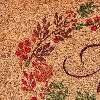 17" X 29" Natural Green And Orange Fall Leaves Coir Outdoor Door Mat