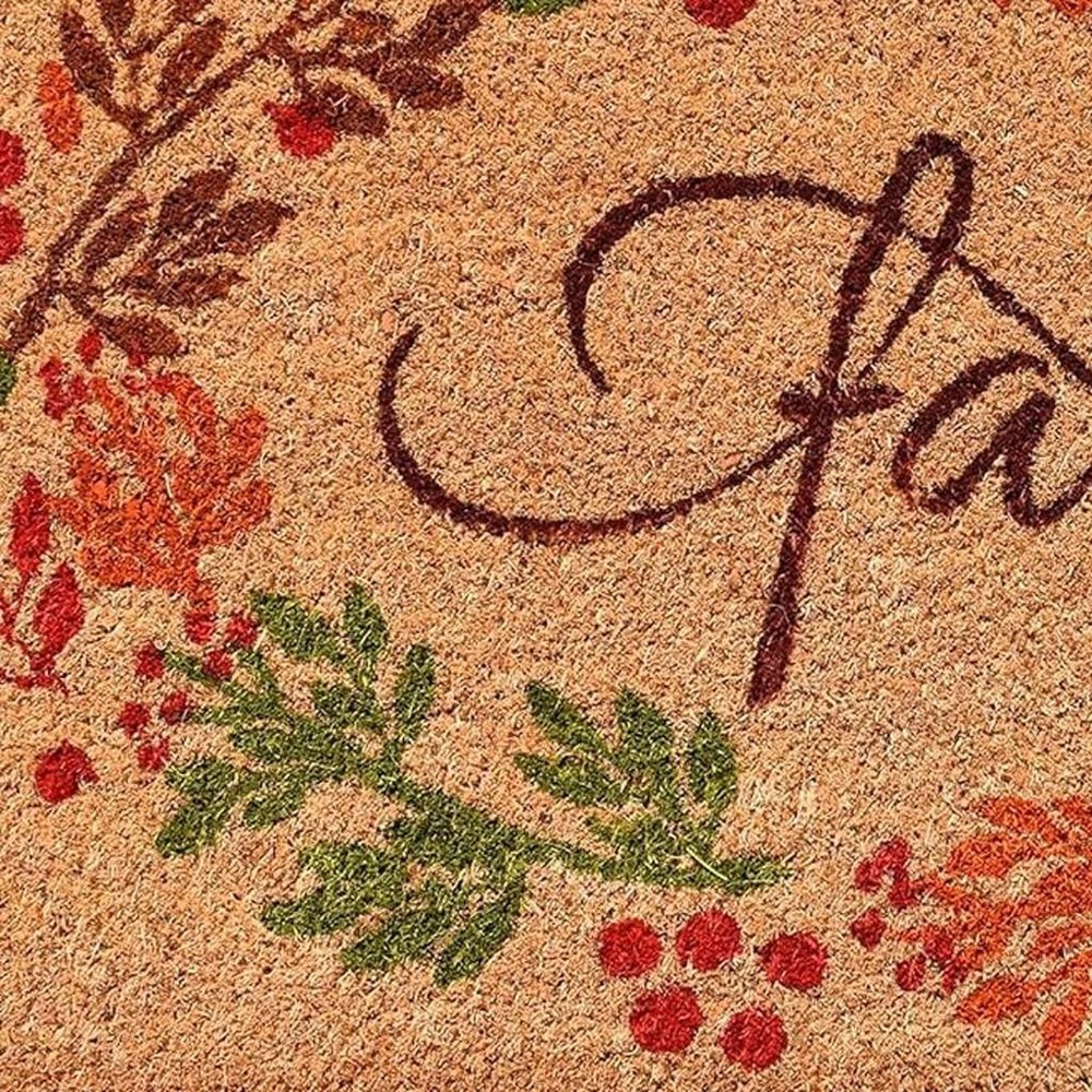 17" X 29" Natural Green And Orange Fall Leaves Coir Outdoor Door Mat