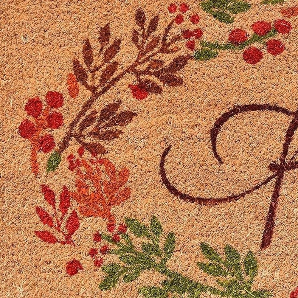 17" X 29" Natural Green And Orange Fall Leaves Coir Outdoor Door Mat