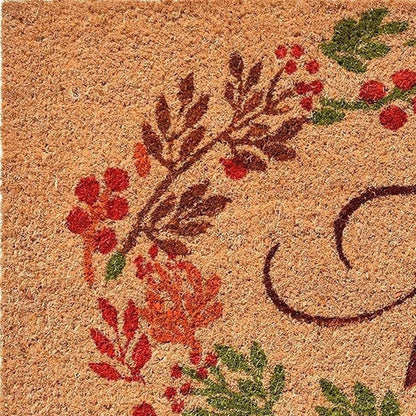 17" X 29" Natural Green And Orange Fall Leaves Coir Outdoor Door Mat