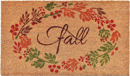 17" X 29" Natural Green And Orange Fall Leaves Coir Outdoor Door Mat