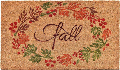 17" X 29" Natural Green And Orange Fall Leaves Coir Outdoor Door Mat