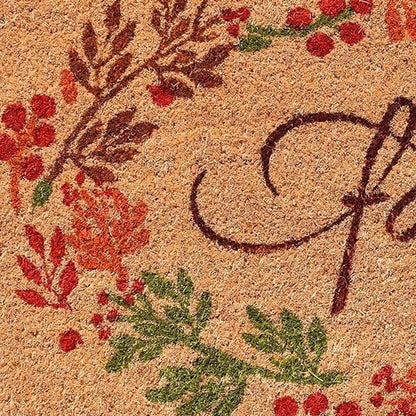 17" X 29" Natural Green And Orange Fall Leaves Coir Outdoor Door Mat