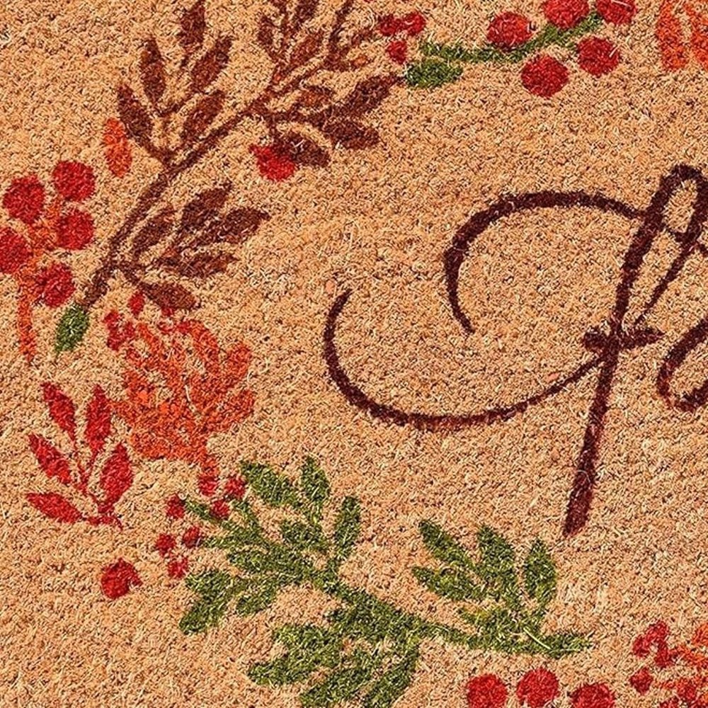 17" X 29" Natural Green And Orange Fall Leaves Coir Outdoor Door Mat