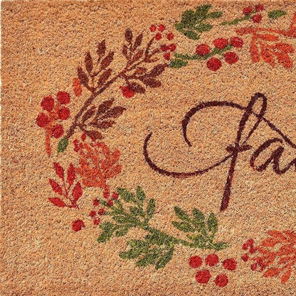 17" X 29" Natural Green And Orange Fall Leaves Coir Outdoor Door Mat