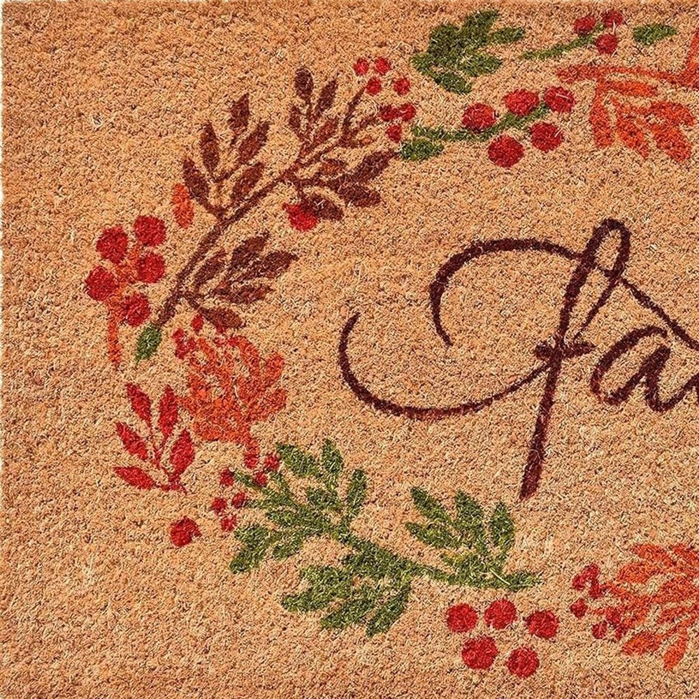 17" X 29" Natural Green And Orange Fall Leaves Coir Outdoor Door Mat