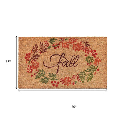 17" X 29" Natural Green And Orange Fall Leaves Coir Outdoor Door Mat