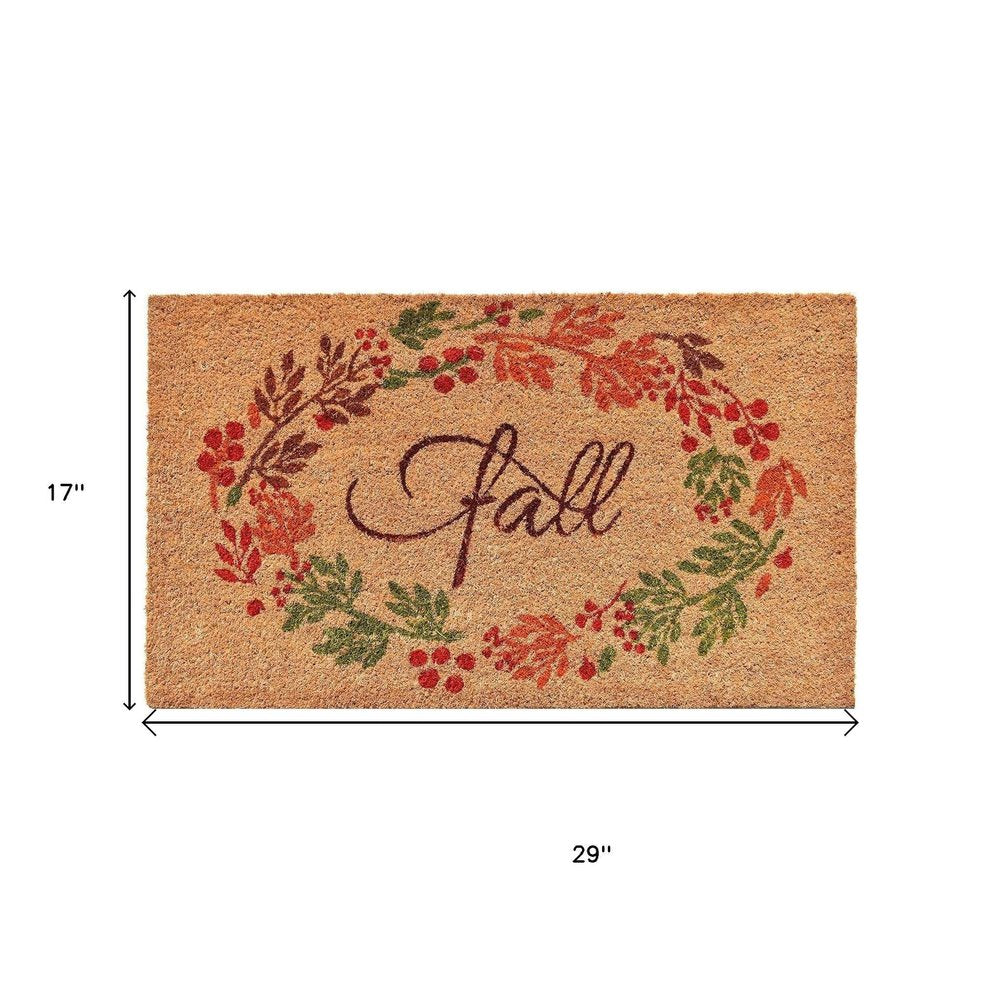 17" X 29" Natural Green And Orange Fall Leaves Coir Outdoor Door Mat