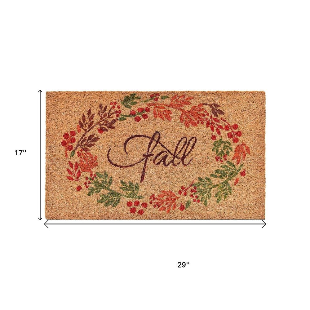 17" X 29" Natural Green And Orange Fall Leaves Coir Outdoor Door Mat