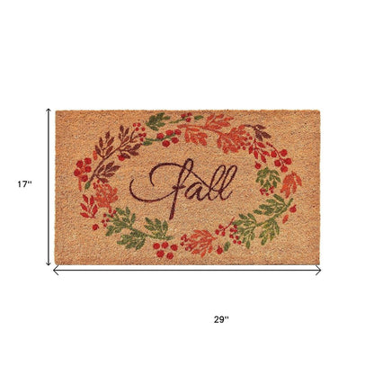 17" X 29" Natural Green And Orange Fall Leaves Coir Outdoor Door Mat