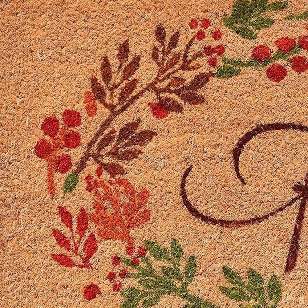 17" X 29" Natural Green And Orange Fall Leaves Coir Outdoor Door Mat