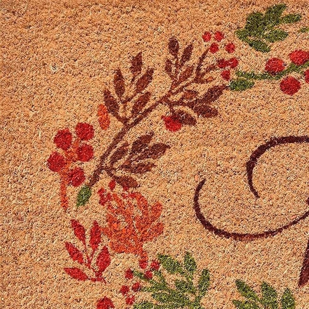 17" X 29" Natural Green And Orange Fall Leaves Coir Outdoor Door Mat