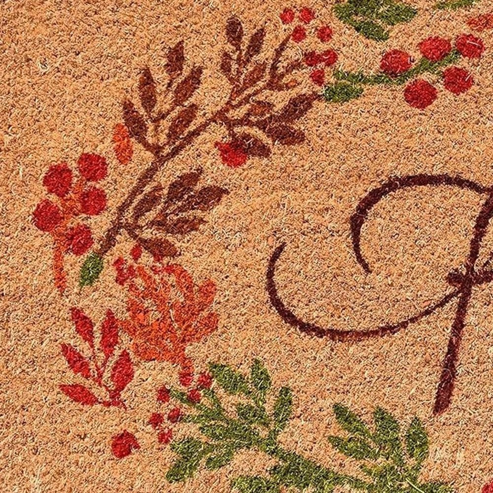 17" X 29" Natural Green And Orange Fall Leaves Coir Outdoor Door Mat