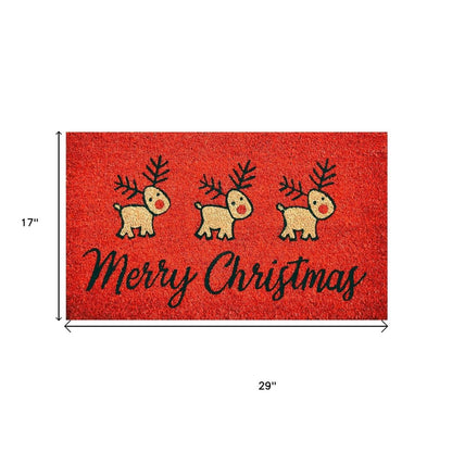 17" X 29" Red And Black Coir Reindeer Outdoor Christmas Door Mat