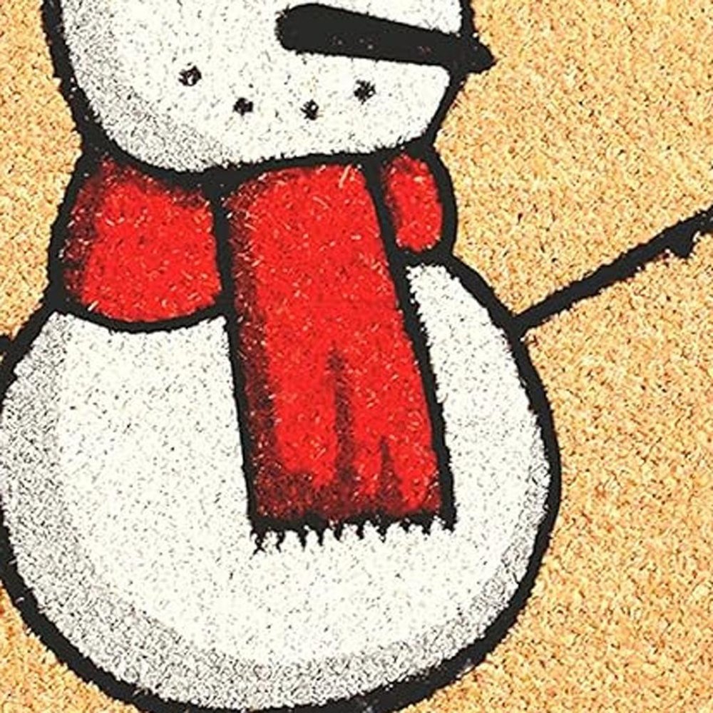 17" X 29" Natural And White Coir Snowman Outdoor Christmas Door Mat