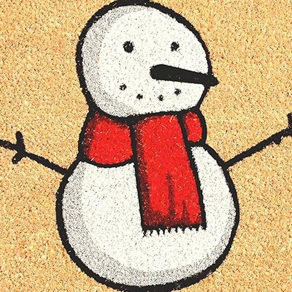 17" X 29" Natural And White Coir Snowman Outdoor Christmas Door Mat