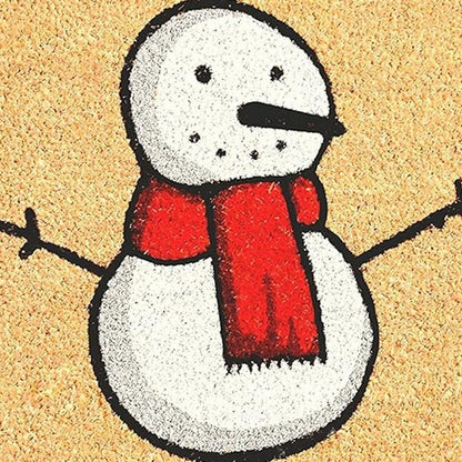 17" X 29" Natural And White Coir Snowman Outdoor Christmas Door Mat