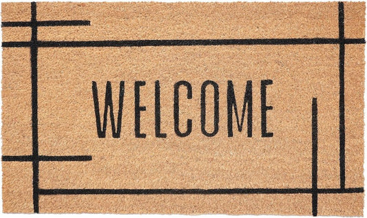 17" X 29" Natural And Black Welcome Outdoor Coir Door Mat