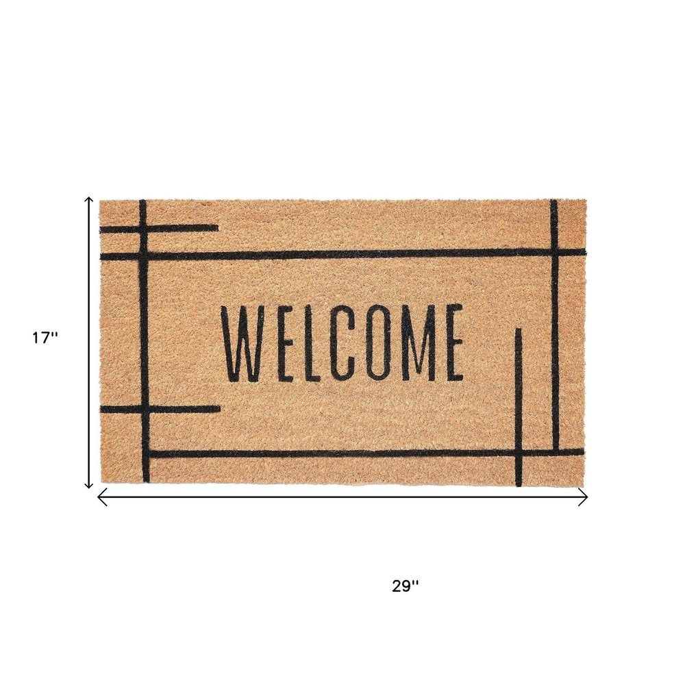 17" X 29" Natural And Black Welcome Outdoor Coir Door Mat