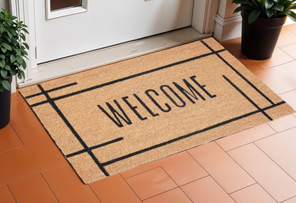 17" X 29" Natural And Black Welcome Outdoor Coir Door Mat