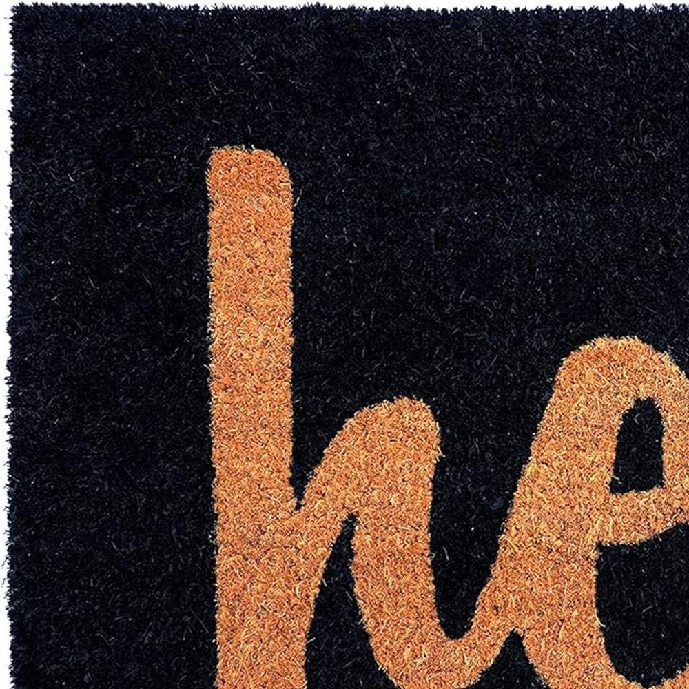17" X 29" Black And Natural Hello Outdoor Coir Door Mat