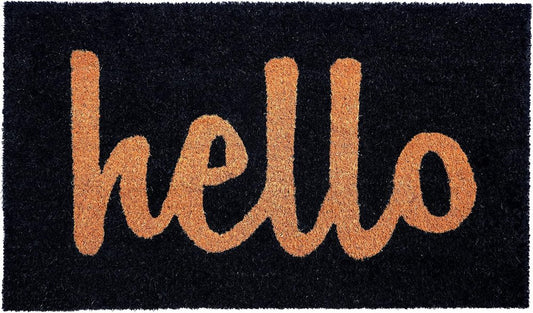17" X 29" Black And Natural Hello Outdoor Coir Door Mat