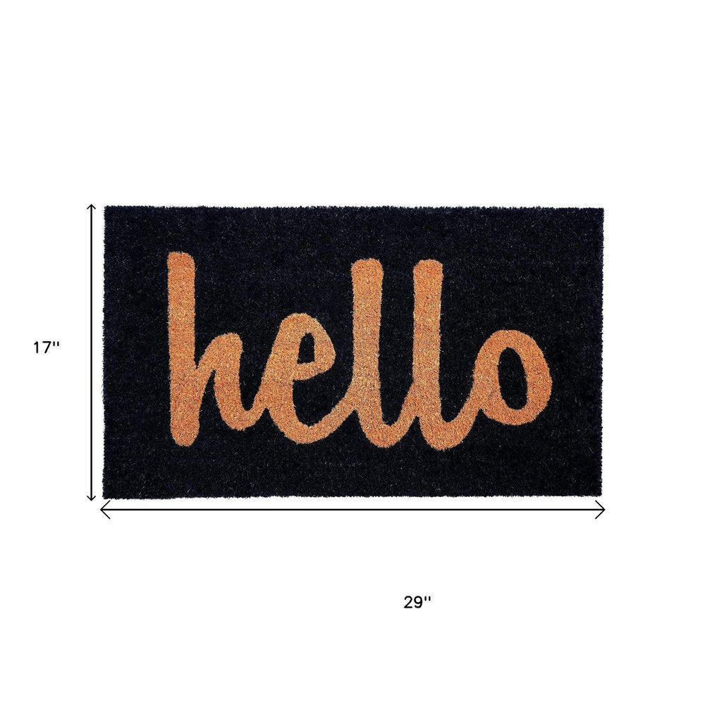17" X 29" Black And Natural Hello Outdoor Coir Door Mat