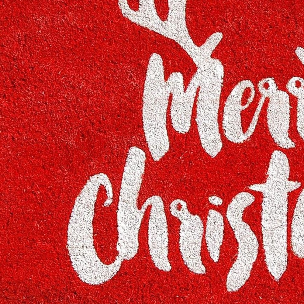 17" X 29" Red And White Coir Reindeer Outdoor Christmas Door Mat